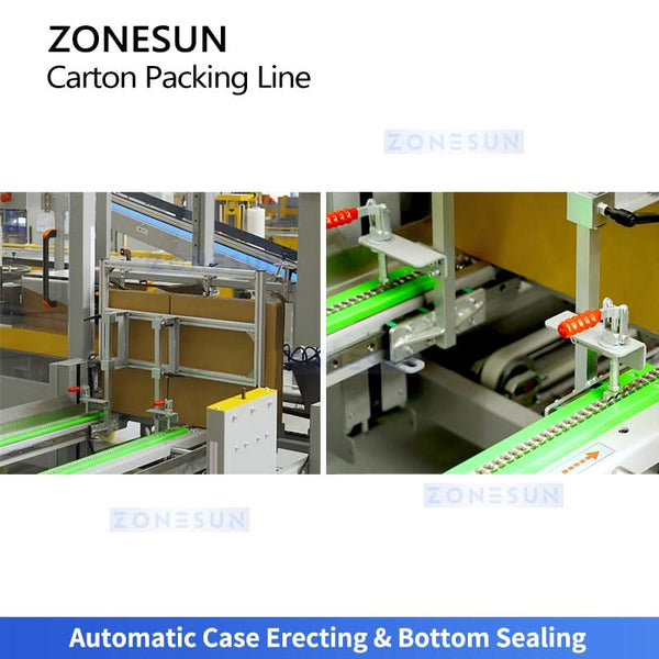 ZONESUN ZS-CSPM5 Automatic End-of-Line Packaging Solution Integrated Case Erecting Grouping Sealing Robotic Palletizing Stretch Wrapping Line