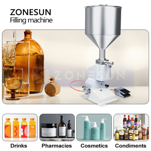 ZONEPACK Pneumatic A02 NEW Ручная разливочная машина (5 ~ 50 мл) для машины для розлива крема, шампуня, косметической жидкости 