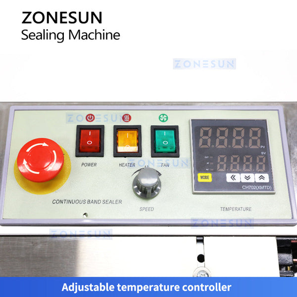 ZONESUN ZS-FR770 Continuous Foil Bag Sealing Machine with Date Coding Printer Conveyor Band Sealer
