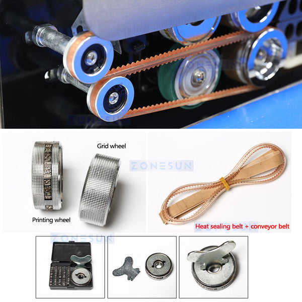 ZONESUN ZS-FR770 Continuous Foil Bag Sealing Machine with Date Coding Printer Conveyor Band Sealer