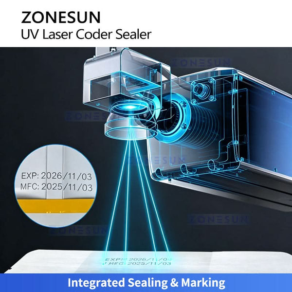 ZONESUN ZS-FR100LC Continuous Band Sealer with Laser Marking Machine for Mylar & Plastic Bags