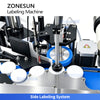 Side labeling system for round containers