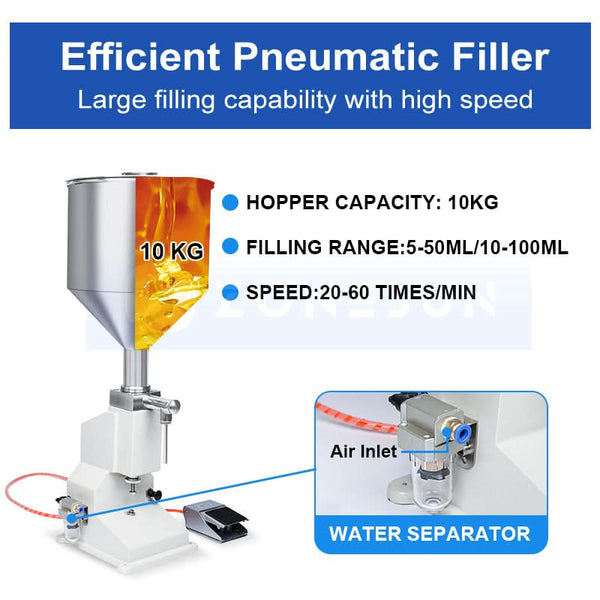 ZONEPACK Pneumatic A02 NEW Ручная разливочная машина (5 ~ 50 мл) для машины для розлива крема, шампуня, косметической жидкости 