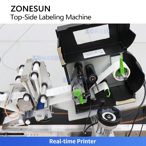 ZONESUN ZS-TB163PO Automatic Top Labeling Machine with Real-Time Printing System Integrated Print & Apply