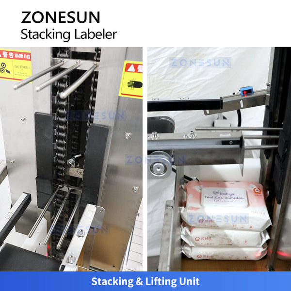 ZONESUN ZS-TB60S Stacked Dual-Side Labeling Machine for Multi-Pack Wet Wipes Bundle Pack Labeler