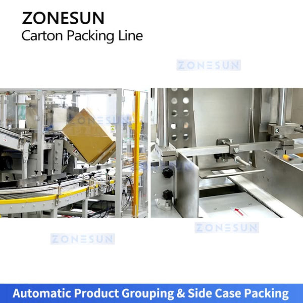 ZONESUN ZS-CSPM5 Automatic End-of-Line Packaging Solution Integrated Case Erecting Grouping Sealing Robotic Palletizing Stretch Wrapping Line