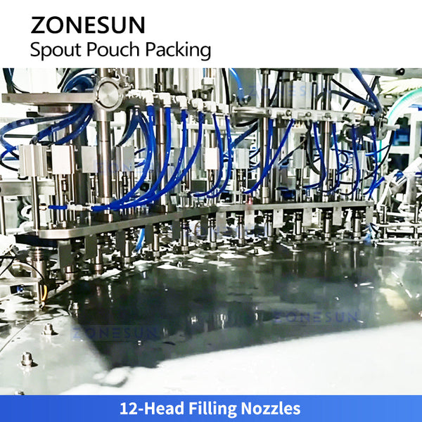 ZONESUN ZS-SPFC7 12-Nozzle Automatic Spout Pouch Filling and Capping Machine CIP Cleaning for Juice Sauce