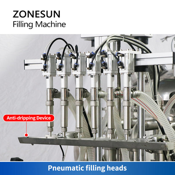 ZONESUN ZS-YT6T-6V Automatic 6-Head Piston Pump Filling Machine with Heated Stirring Hopper