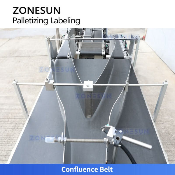 ZONESUN ZS-TB70DM Dual Lane Bag Palletizing and Labeling Machine Twin Conveyors Robotic Arms