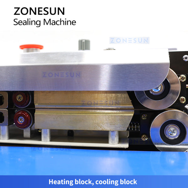 ZONESUN ZS-FR770 Continuous Foil Bag Sealing Machine with Date Coding Printer Conveyor Band Sealer