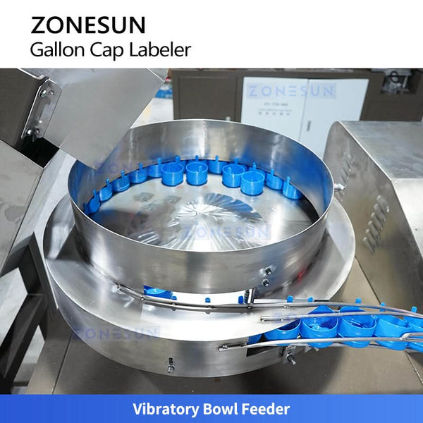 ZONESUN ZS-TB5C Automatic Top Surface Labeling Machine for Gallon Water Caps with Cap Sorting System