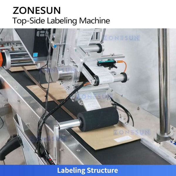 ZONESUN ZS-TB163PO Automatic Top Labeling Machine with Real-Time Printing System Integrated Print & Apply