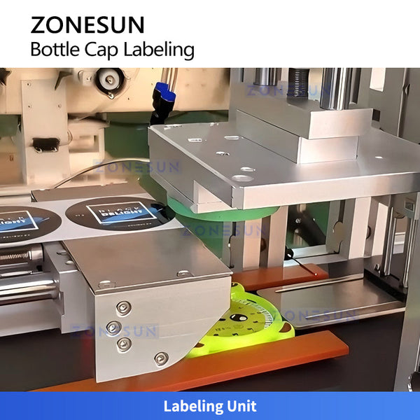 Zonesun ZS-TB180D Automatic Top Bottle Cap Labeling Machine Flat Concave Surface Sticker Labeler