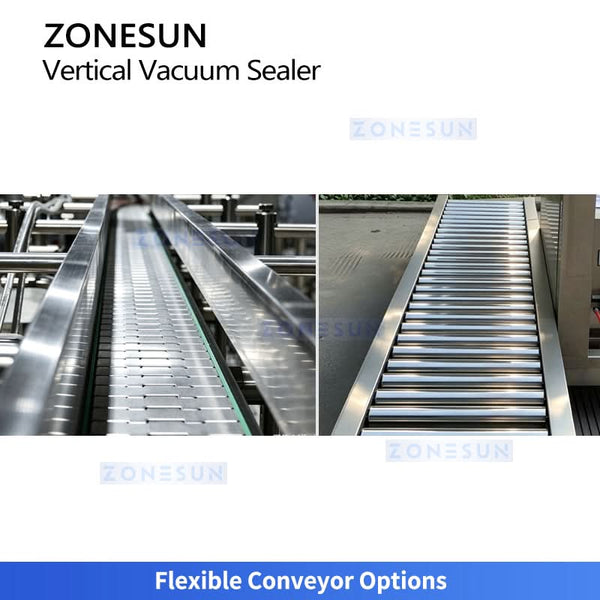 ZONESUN ZS-DZ600OL flexible conveyor options – chain and roller conveyor for vacuum sealer