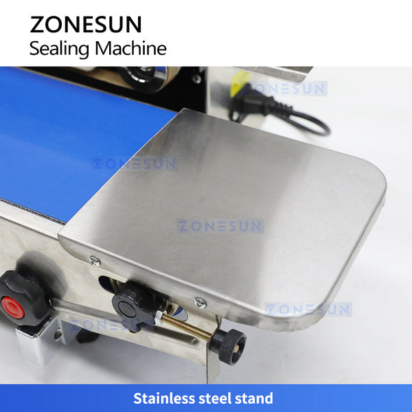 ZONESUN ZS-FR770 Continuous Foil Bag Sealing Machine with Date Coding Printer Conveyor Band Sealer