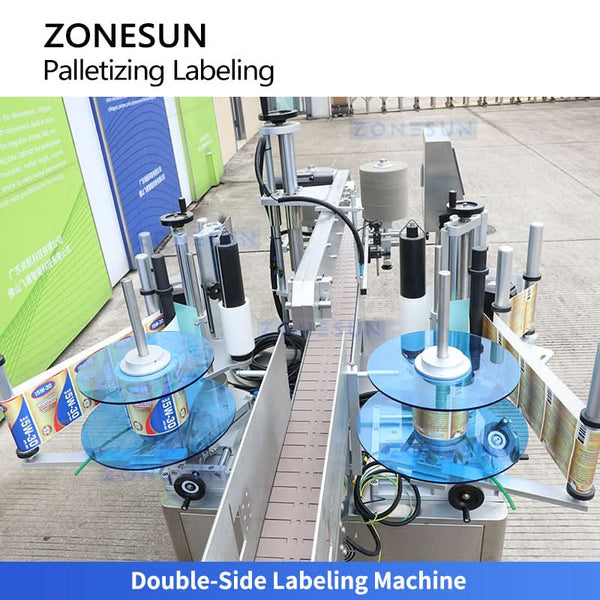 ZONESUN ZS-TB70DM Dual Lane Bag Palletizing and Labeling Machine Twin Conveyors Robotic Arms