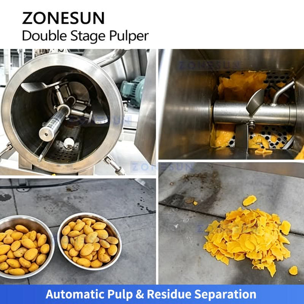 ZONESUN Double Stage Fruit Pulper Machine Vegetable Crusher Pitter Refiner