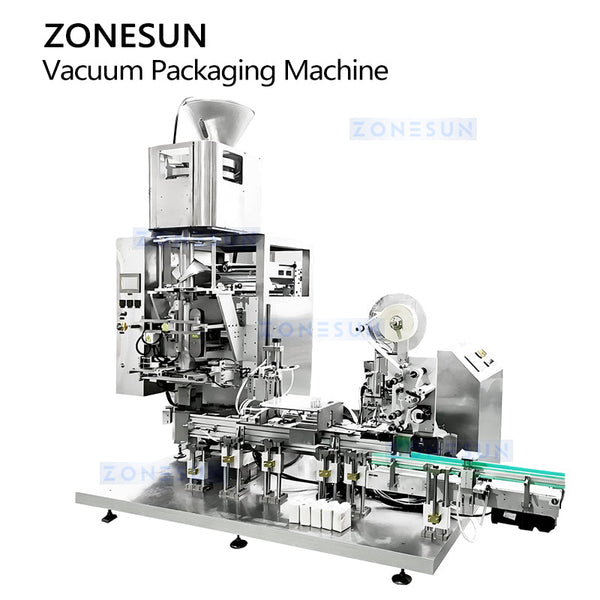 ZONESUN ZS-VCM1000 Automatic Brick-Shape Vacuum Packaging Machine and Coner Labeling Machine