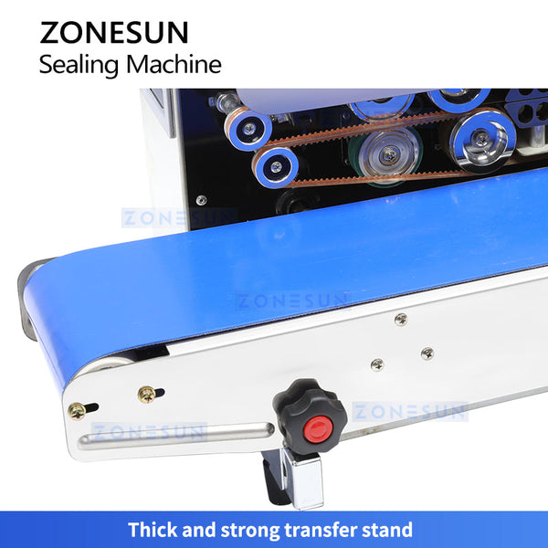 ZONESUN ZS-FR770 Continuous Foil Bag Sealing Machine with Date Coding Printer Conveyor Band Sealer