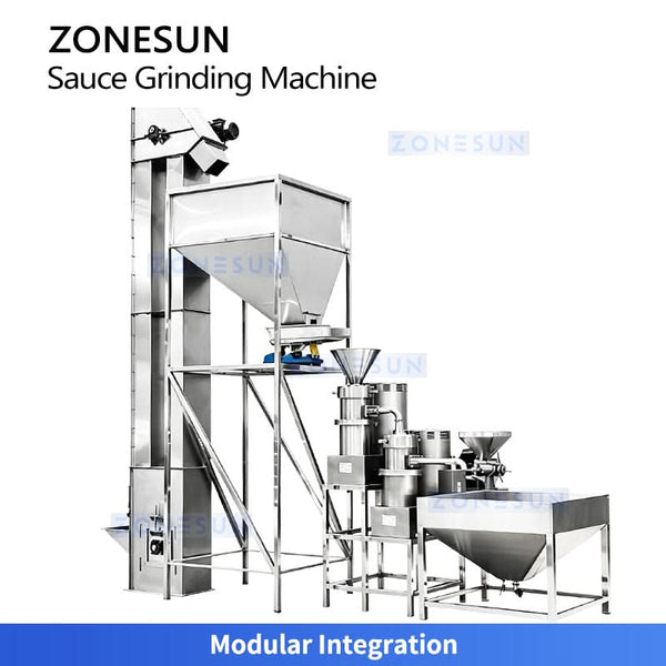 ZONESUN ZS-YM80 Industrial Colloid Mill with Automatic Screw Elevator for Peanut Butter Chili Tahini