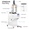 ZONESUN ZS-GTPP1H Semi-Automatic Piston Filling Machine with Heating and Mixing System For Sauce Cream Gel