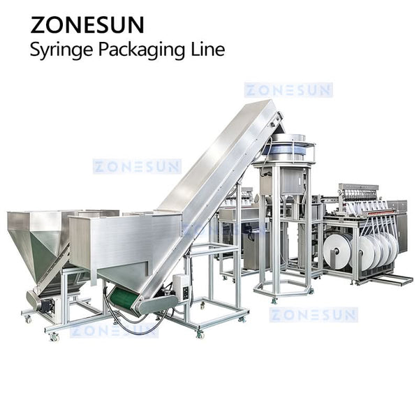 ZONESUN ZS-HYS60 complete syringe pouch packaging line with incline elevator