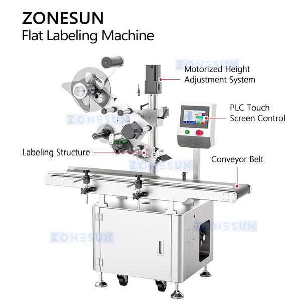 ZONESUN ZS-TB120M Electric Height Adjustable Flat Surface Labeling Machine for Box Pouch Cardboard