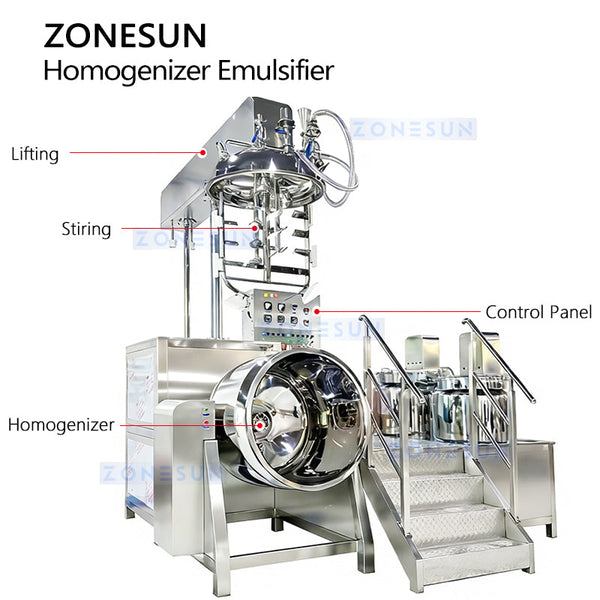 ZONESUN ZS-LTR500 Tilting Vacuum Homogenizing Mixer for Cosmetic Pharmaceutical Manufacturing