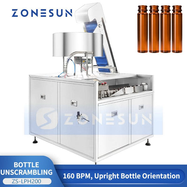ZS-LPH200 automatic bottle unscrambler with elevator and upright bottle orientation