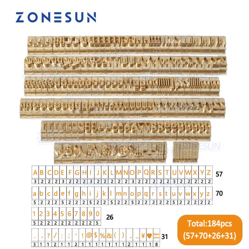 Zonesun 184PCS Alphabet Letter Stamp Set Hot Foil Stamping Machine