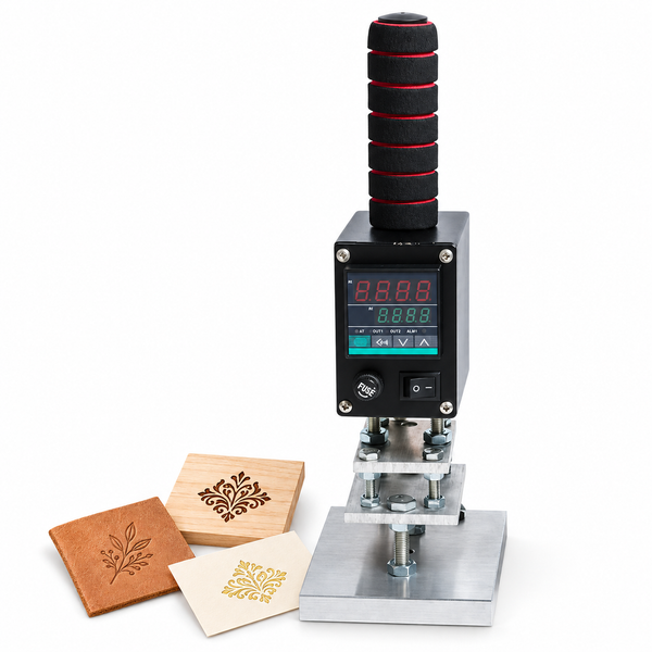 ZONESUN ZS-H57 500W Handheld Hot Stamping Tool for Leather Wood and Paper with material application samples