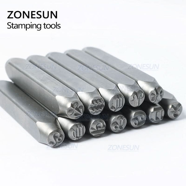 ZONESUN  12PCS Leather Stamp Jewelry Metal Stamps Symbols Leather Stamping Tools  For Bracelet Necklace