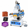 ZONESUN ZY-819H Pneumatic Hot Foil Stamping Machine with Automatic Feed — machine with application samples on white background