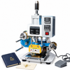 ZONESUN ZS-819B 80×90mm Pneumatic Hot Foil Stamping Machine — machine with application samples on white background