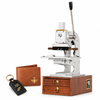 ZONESUN ZS-90XTS Hot Foil Stamping Machine with Infrared Locator — machine with application samples on white background