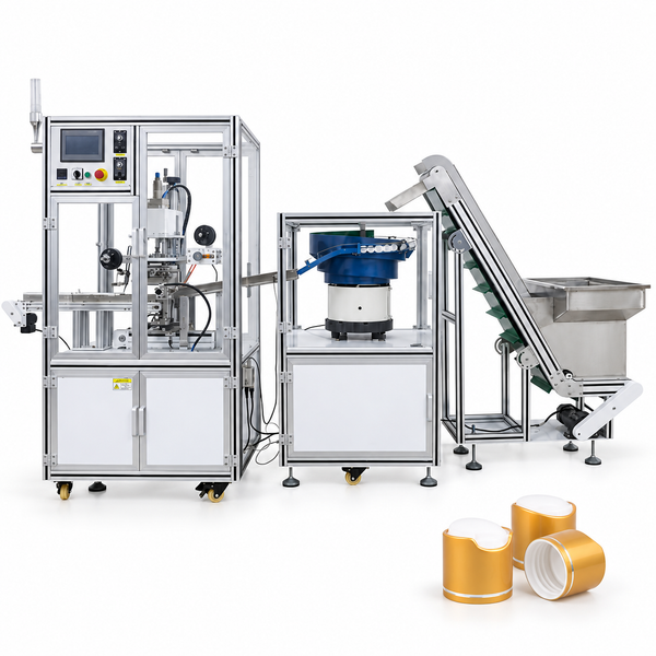 ZONESUN ZS-819-R4 Automatic Hot Foil Stamping Machine for Bottle Caps — machine with application materials on white background