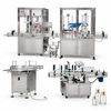 ZONESUN Automatic Desktop Filling, Capping & Labeling Line for Small Bottles — machine with application materials on white background