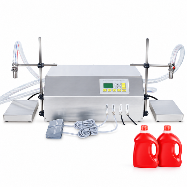ZONESUN ZS-DP432W Dual-Nozzle Diaphragm Pump Filling Machine — machine with application materials on white background