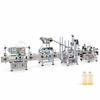 Zonesun ZS-FAL180C5 Automatic Production Line 4 Nozzles Liquid Filling Capping Labeling Machine With Vibratory Bowl — machine with application materials on white background
