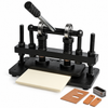 ZONESUN 26×12cm 1T Manual Die Cutter for Leather, Fabric & PVC — machine with application materials on white background