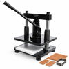 ZONESUN Hydraulic Manual Die Cutter for Leather & PVC Sheets — machine with application materials on white background