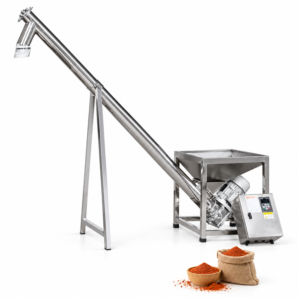 ZONESUN ZS-SLJ3 Inclined Auger Feeder for Spice Powders — product and application materials on white background