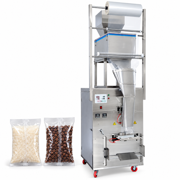 ZONESUN ZS-FM1000 Automatic Packing Machine for Granules, Powders, Seeds & Small Hardware — product and application materials on white background