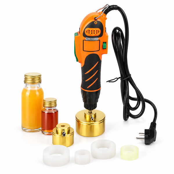 ZONESUN 100W Handheld Bottle Capper for 10–50mm Screw Caps — product with application materials on white background