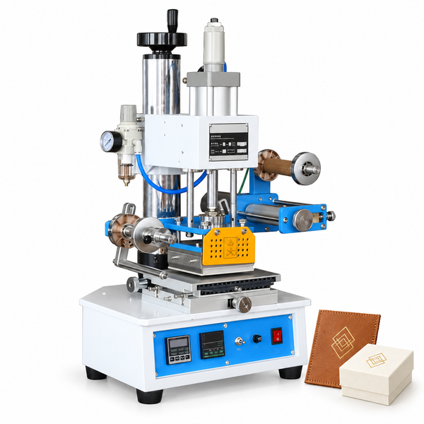 ZONESUN ZY-819H-2 115×120mm Pneumatic Hot Stamping Machine with application materials on white background