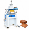 ZONESUN ZY-819D Pneumatic Logo Stamping Machine for Leather Wood and Plastic with application samples on white background