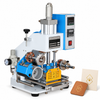ZONESUN ZY-819A Pneumatic Hot Foil Stamping Machine 80×90mm with application samples on white background