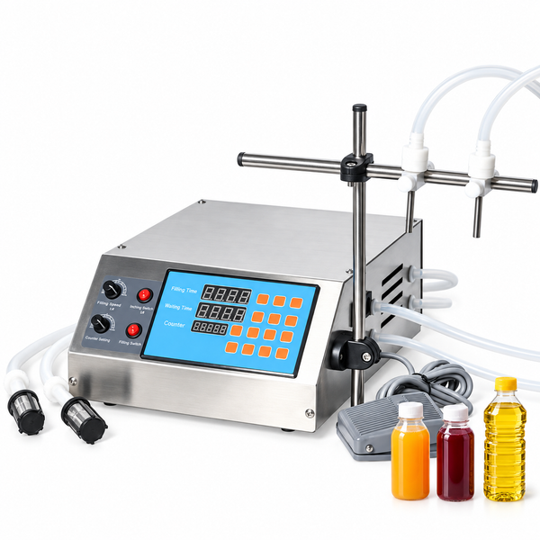Zonesun Semi-Automatic Gear Pump Liquid Filling Machine for Juice & Oil with application samples on white background