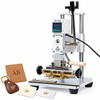 ZONESUN ZS-110A Hot Foil Stamping Machine for Leather, Cards, Wood & Plastic — machine with application samples on white background; samples shown for application illustration