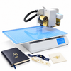 ZONESUN ZS-8025 Plate-Free Digital Hot Foil Printer for Leather, Paper & Ribbon — machine with application samples on white background; samples illustrate applications